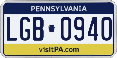 PA license plate LGB0940