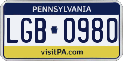 PA license plate LGB0980