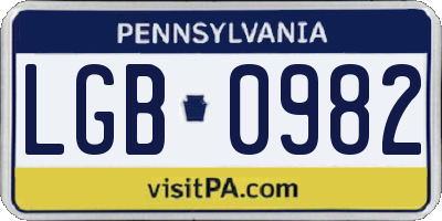 PA license plate LGB0982