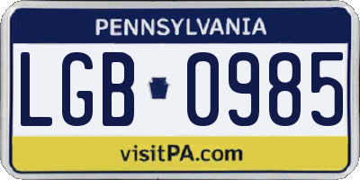 PA license plate LGB0985