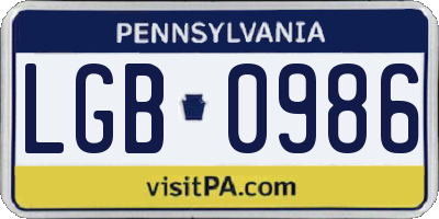 PA license plate LGB0986