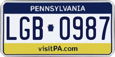 PA license plate LGB0987