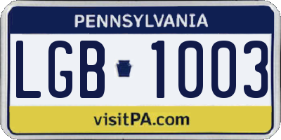 PA license plate LGB1003