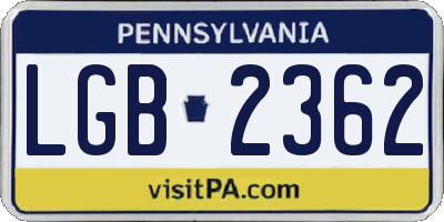 PA license plate LGB2362