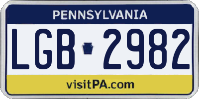 PA license plate LGB2982