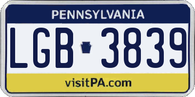 PA license plate LGB3839