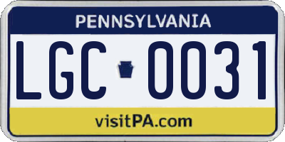 PA license plate LGC0031