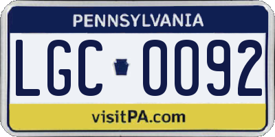 PA license plate LGC0092