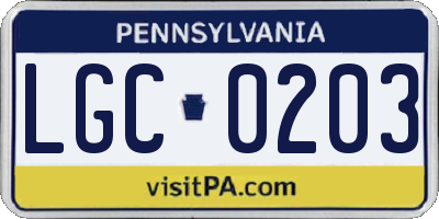 PA license plate LGC0203
