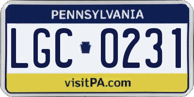 PA license plate LGC0231