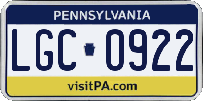 PA license plate LGC0922