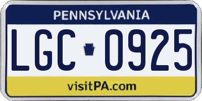 PA license plate LGC0925