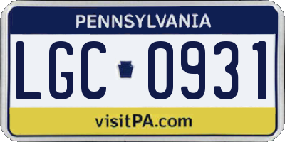 PA license plate LGC0931