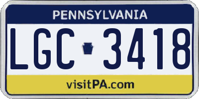 PA license plate LGC3418