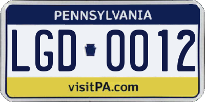 PA license plate LGD0012