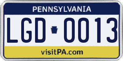 PA license plate LGD0013