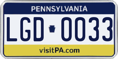 PA license plate LGD0033