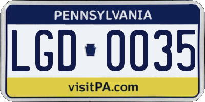 PA license plate LGD0035