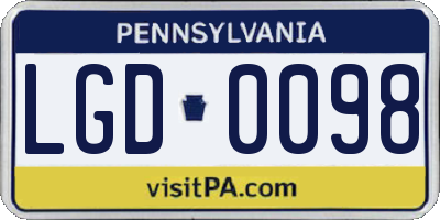 PA license plate LGD0098