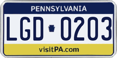 PA license plate LGD0203
