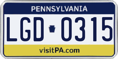 PA license plate LGD0315