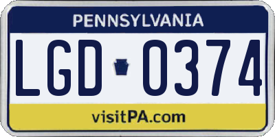 PA license plate LGD0374