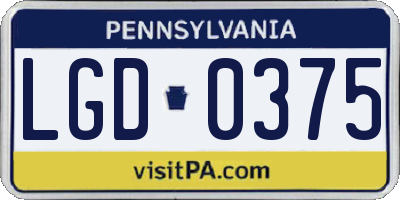 PA license plate LGD0375
