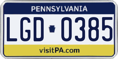 PA license plate LGD0385