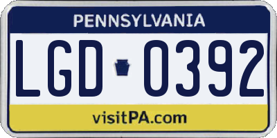 PA license plate LGD0392