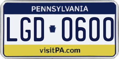 PA license plate LGD0600
