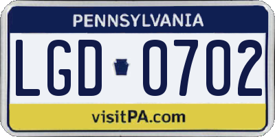 PA license plate LGD0702