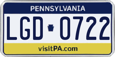 PA license plate LGD0722