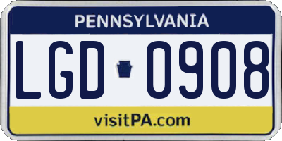PA license plate LGD0908