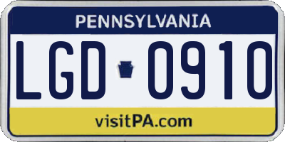 PA license plate LGD0910