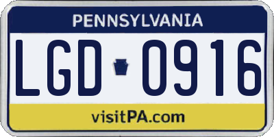 PA license plate LGD0916