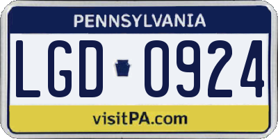 PA license plate LGD0924