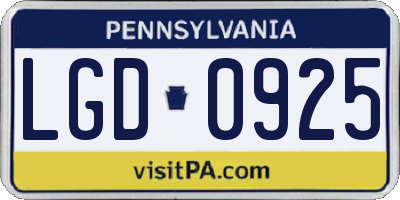 PA license plate LGD0925