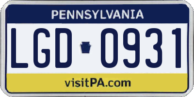 PA license plate LGD0931