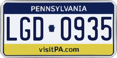 PA license plate LGD0935
