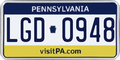 PA license plate LGD0948