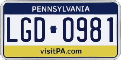 PA license plate LGD0981