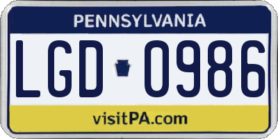 PA license plate LGD0986