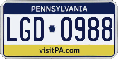 PA license plate LGD0988