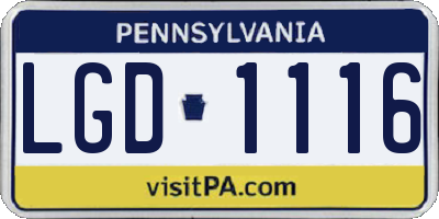 PA license plate LGD1116