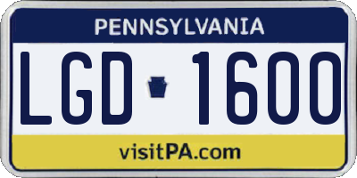 PA license plate LGD1600