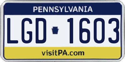PA license plate LGD1603