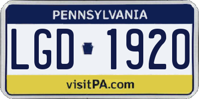 PA license plate LGD1920