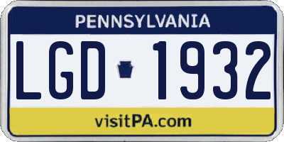 PA license plate LGD1932