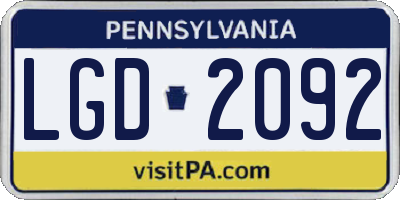 PA license plate LGD2092