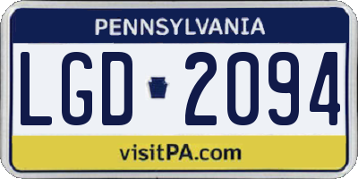 PA license plate LGD2094
